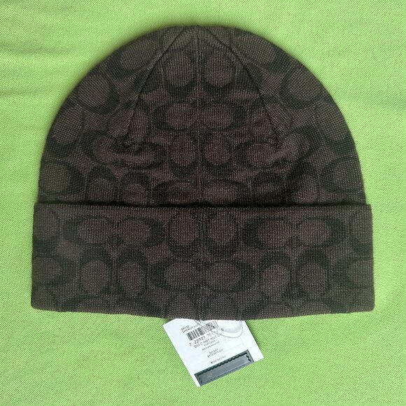 COACH SIGNATURE ROBOT PRINT KNIT BEANIE:NWT WALNUT/MULTI CX132 - Picture 7 of 9